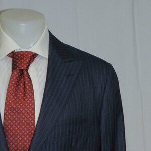 Marcello Vero x D'Avenza Bespoke Blue Striped Silk Blend Two Button Suit 43R